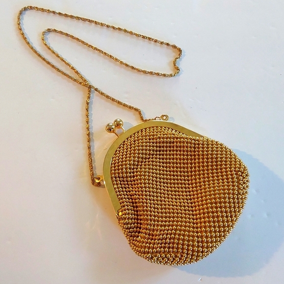Emp Orr Elegant Gold Beaded Evening Bag Gold Chain Snap Lock Stunning! - Picture 2 of 8